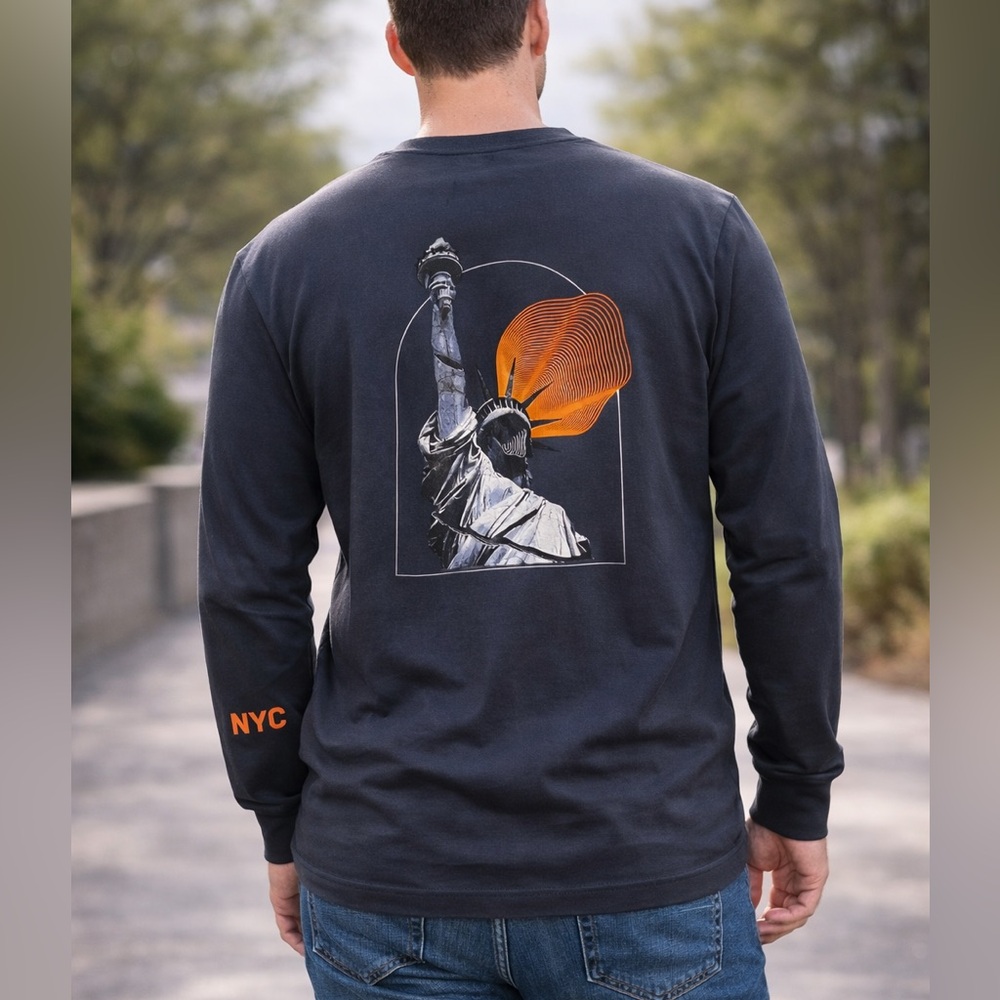 Mode of One NYC Long Sleeve Graphic Tee men’s size XL Gray Statue of Liberty NWT